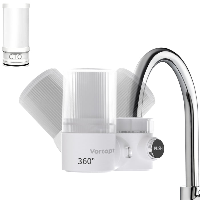 Vortopt 360° Rotating Faucet Water Filter,400 Gallon,NSF/ANSI 42 Certified Water Filter for Sink Faucet,Reduces 99% Chlorine & Odor,Fits Most Standard Faucets,3 Month Lifespan,White.