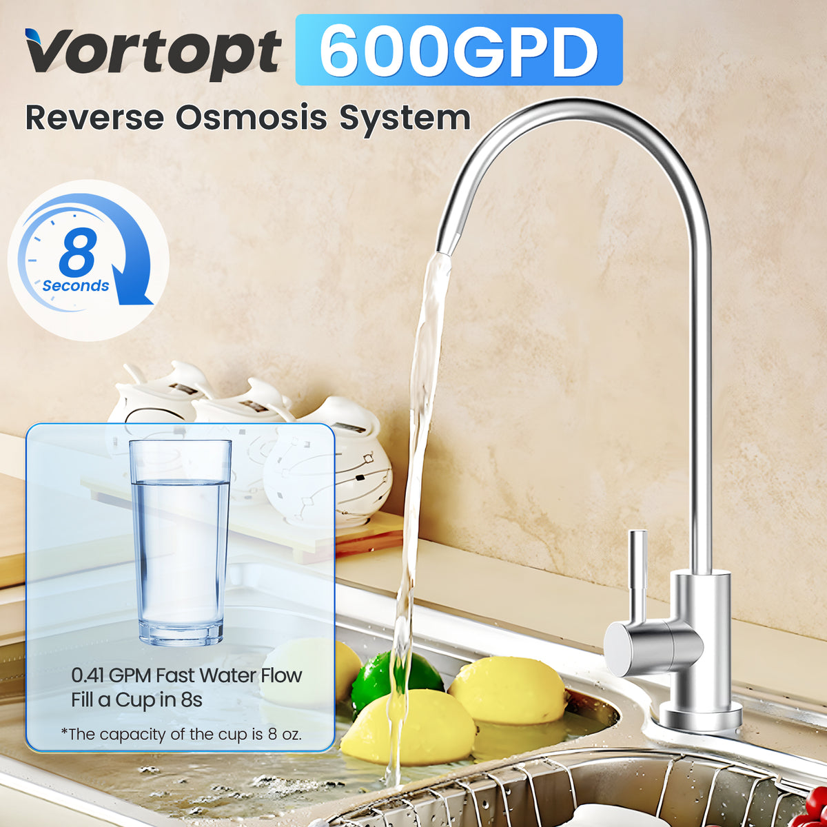R1 Reverse Osmosis System - Alkaline PH Mineralization RO Water Filtration System, 7-Stage Tankless Under Sink Water Filter, Reduce PFAS TDS, Add Essential Minerals, 600GPD, 2:1 Pure to Drain, Vortopt - Vortopt