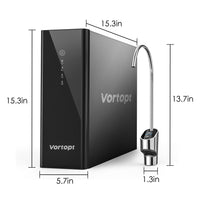 DR2-Black-1000GPD Under Sink Water Purifier 3:1 Pure to Drain, Tankless RO Water Filter System, 0.0001um Purification for Drinking, Reduces TDS, Smart Faucet, Vortopt - Vortopt