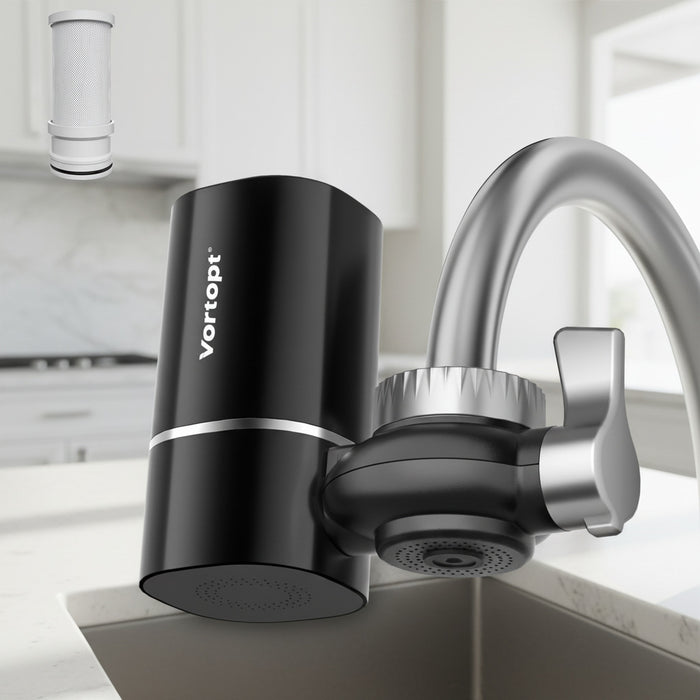 T1 Faucet Water Purifier, 400 Gallon Sink Mounting System, NSF Certified, Reduces Chlorine & Odor, Black