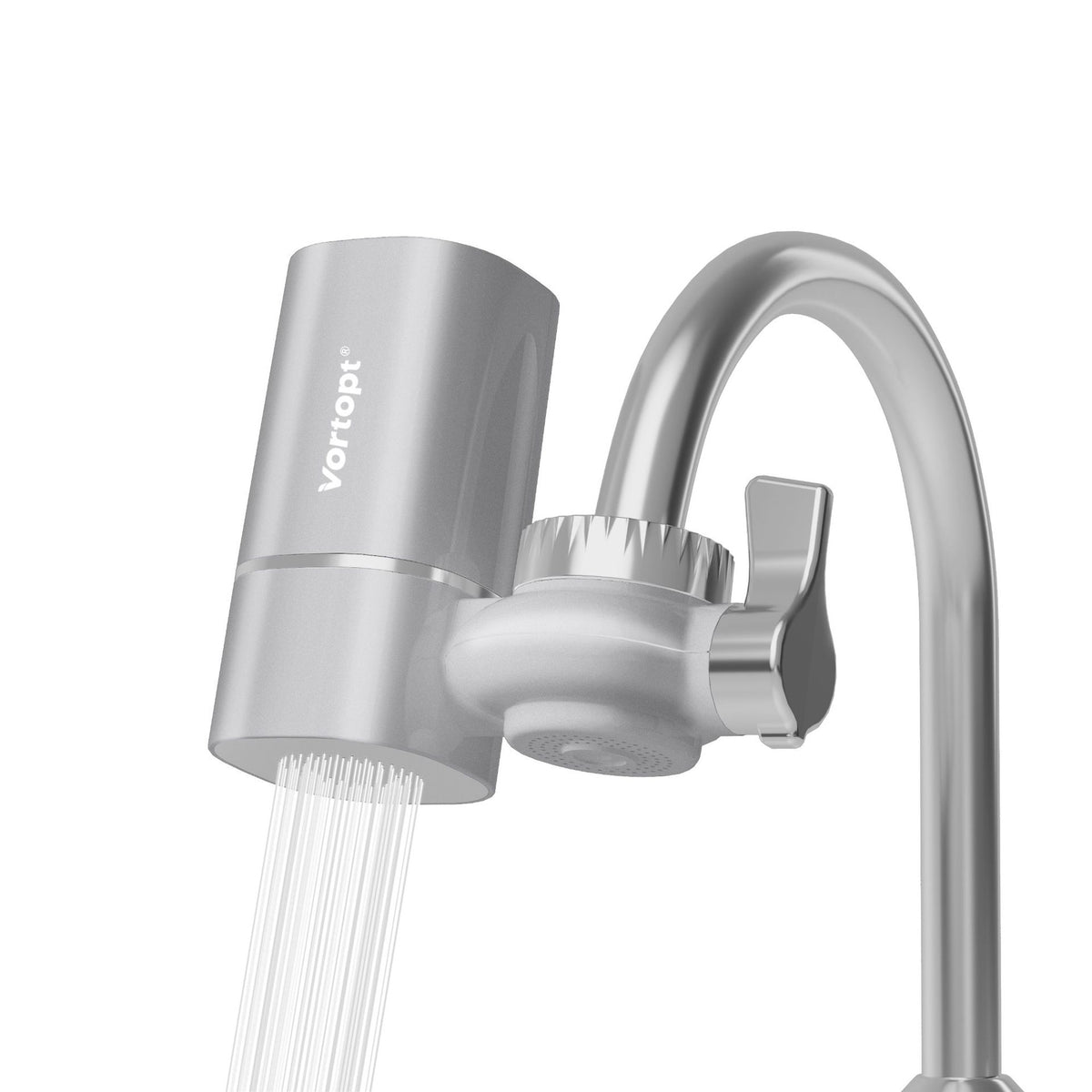 Faucet Filter, NSF Certified, 400 Gallon High Efficiency Water Purification System, Fast 99% Chlorine & Odor Removal, Modern Simple Silver with 1 Water Filter（T1-Silver）
