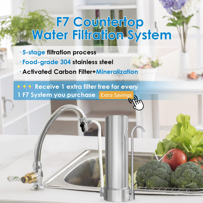 F7 Countertop Water Filter System 5-Stage Stainless Steel Faucet Water Filter for 8000 Gallons, Vortopt - Vortopt