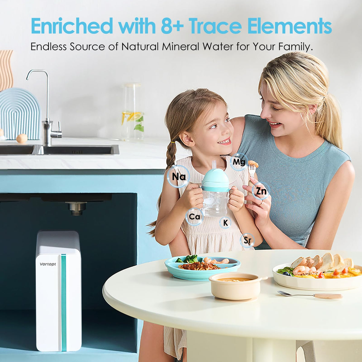 DR5 1000 GPD Reverse Osmosis Alkaline/Remineralization Water Filtration System, Tankless Under Sink RO Water Filter with Smart Display Faucet, 3:1 Pure to Drain, Reduces TDS, High Flow,Vortopt - Vortopt