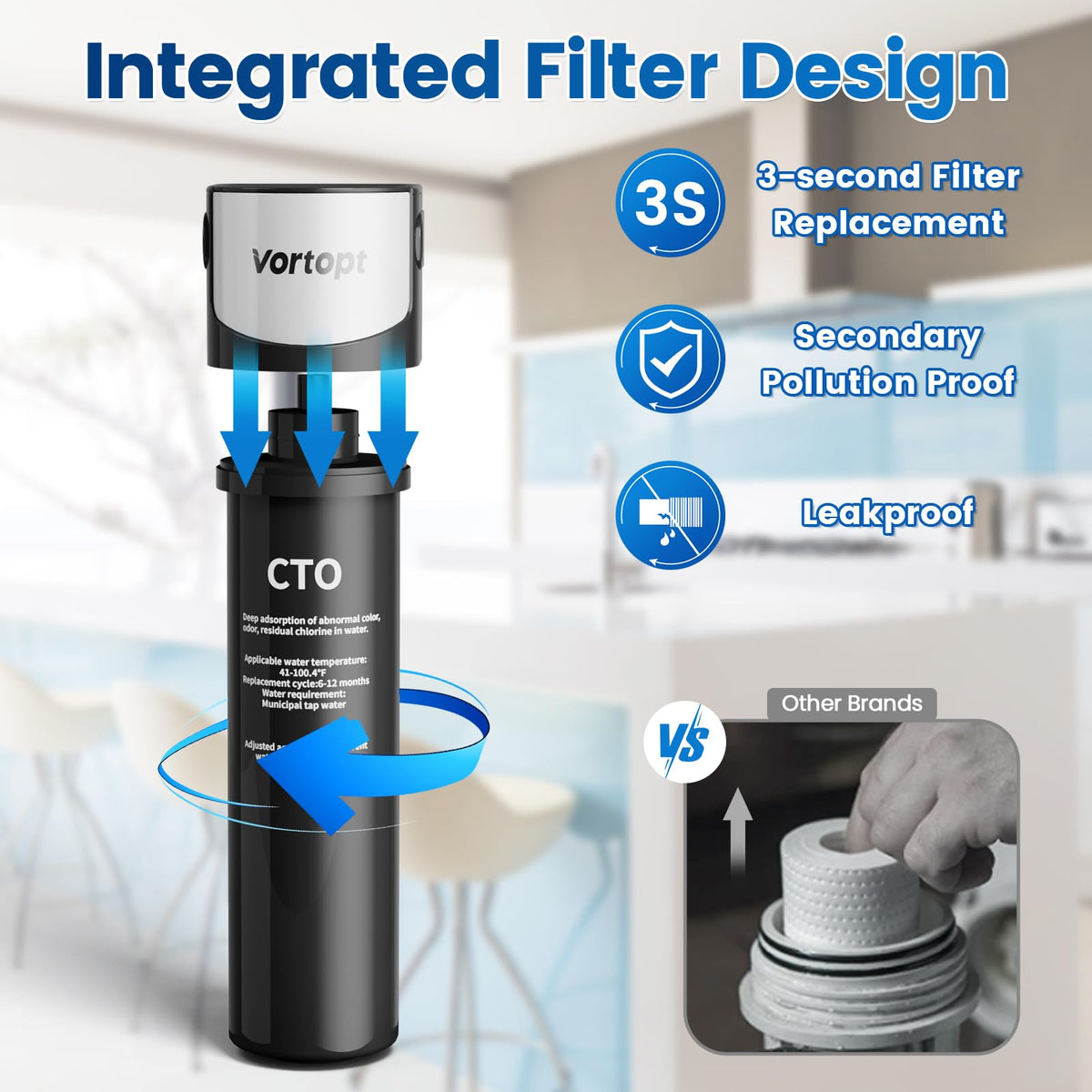 Q6-C2 Under Sink Water Filter System - Water Filter Under Sink with 304 Stainless Steel Faucet, Vortopt - Vortopt