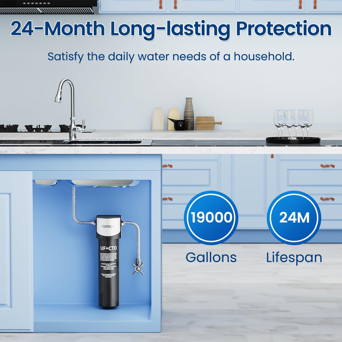 Q6-UF Under Sink Water Filter -  Water Filter Under Sink with Faucet, Vortopt - Vortopt