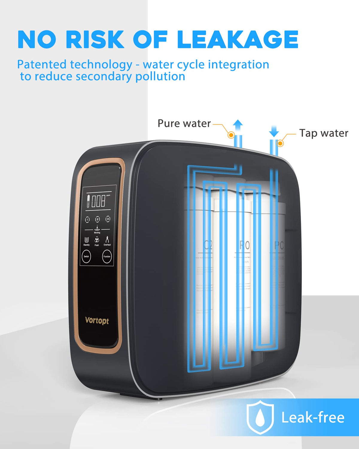 DR1-800 Tankless Reverse Osmosis System, Under Sink RO Water Filter System, Vortopt - Vortopt
