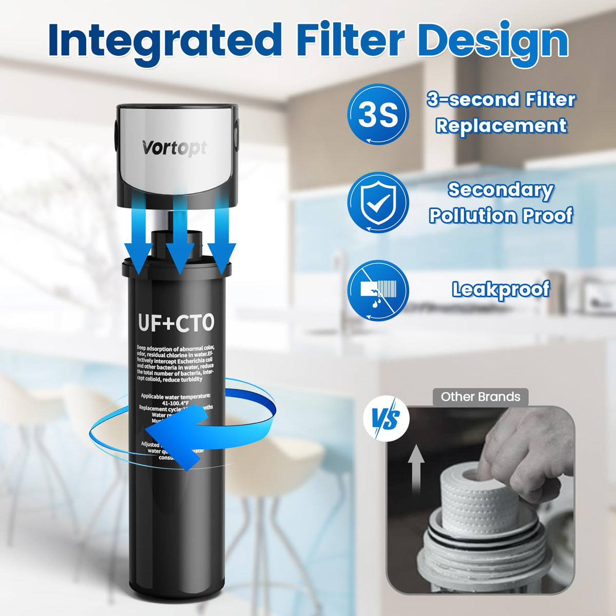 Q6-UF Under Sink Water Filter -  Water Filter Under Sink with Faucet, Vortopt - Vortopt