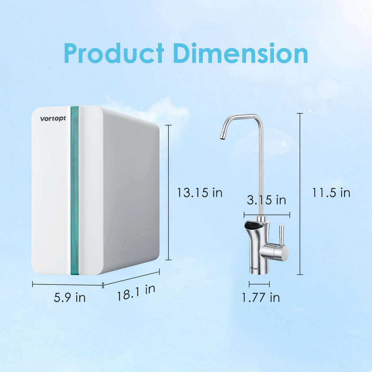 DR5 1000 GPD Reverse Osmosis Alkaline/Remineralization Water Filtration System, Tankless Under Sink RO Water Filter with Smart Display Faucet, 3:1 Pure to Drain, Reduces TDS, High Flow,Vortopt - Vortopt