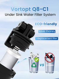 Under Sink Water Filter System - 19K Gallons Reduces Lead, Chlorine, 304 Stainless Steel Faucet, Q8-C1 (2 Filters) - Vortopt